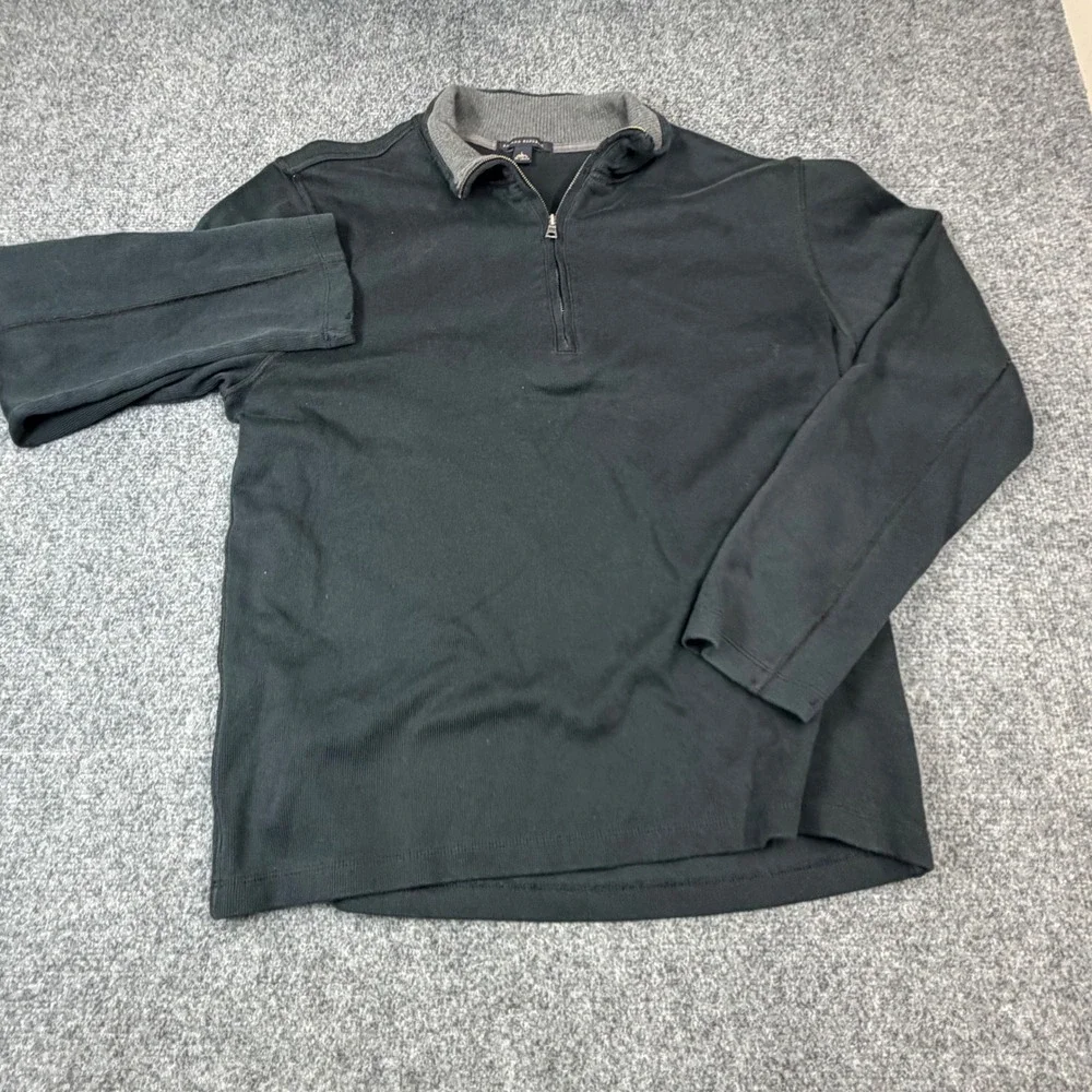 VTG‎ Banana Republic Mens Large Quarter Zip Pullover Sweater Black Grey Collar
